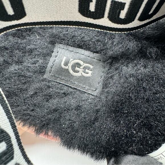 UGG Puff Yeah Slingback Wedge Slide Sandal Lounge Slipper Fuzzy Satin Black Sz 7 - Picture 10 of 12